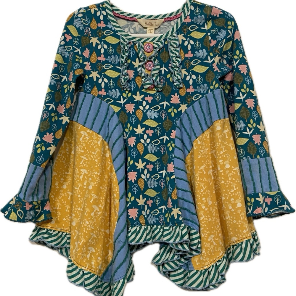 MATILDA JANE LONG SLEEVE NATURE LEAF MUSHROOM GIRLS HANDKERCHIEF HEM TUNIC TOP